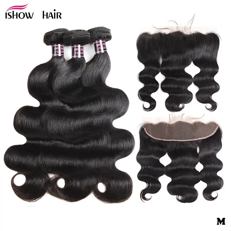 Ishow Hair Brazilian Body Wave Bundles With Frontal 100 Human