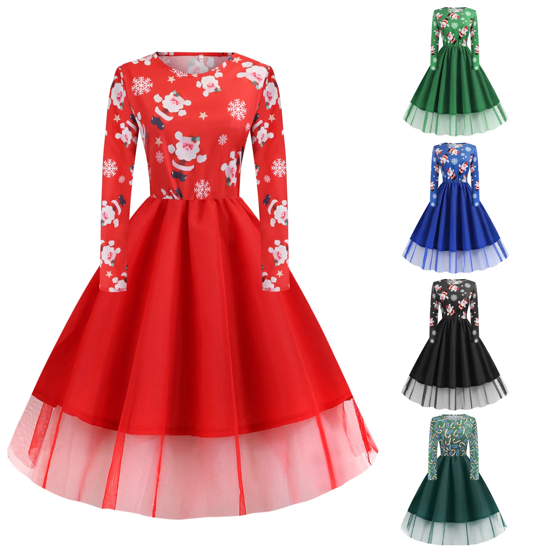 

347 # 3D Photo Shoot Christmas-Hot Selling Retro Hepburn Wind Digital Printing Big Skirt Waist Hugging Long Skirts Dress Women's