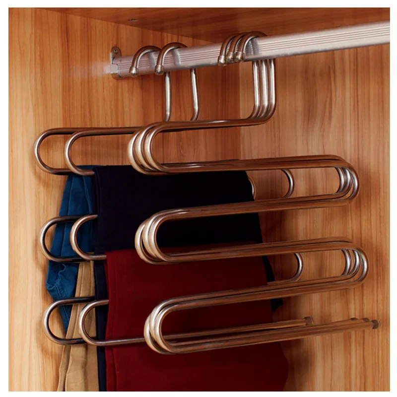 Stainless steel multi-function magic S-type multi-layer pants rack hanging pants hanger wardrobe storage shelf pants rack metal