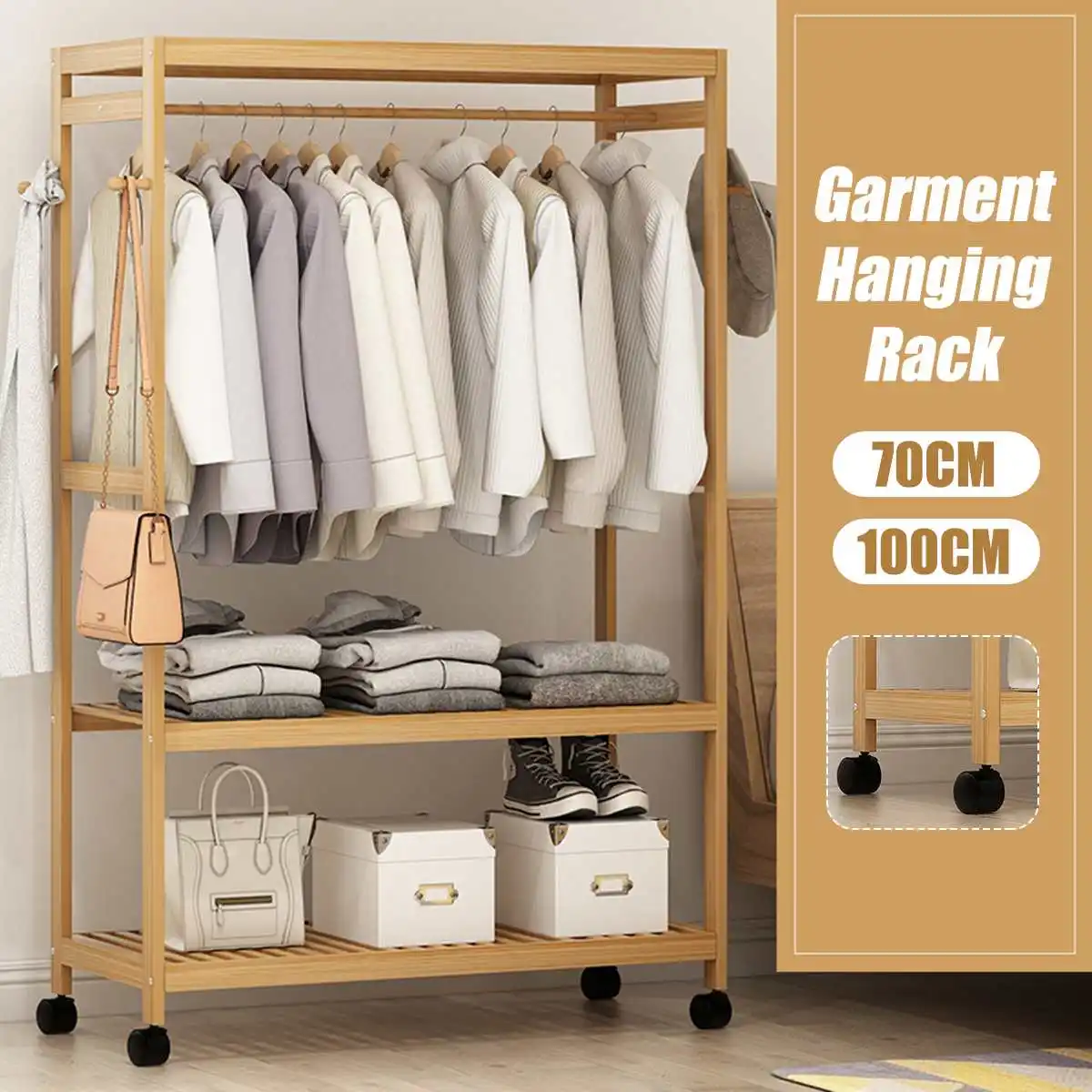 Бамбуковая вешалка для одежды напольная подвесная полка для хранения вещей вешалки для одежды спальная мебель вешалка для шкафа+ колесо
