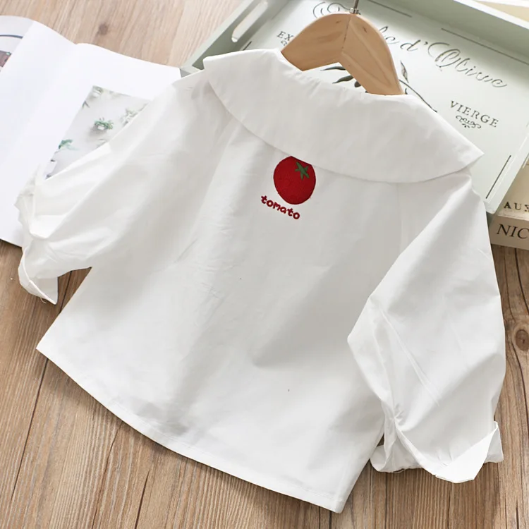 

Childrenswear 2020 Spring New Style Korean-style Girls Tomatoes Embroidered Shirt Little Girl Western Style Tops Fashion Child S