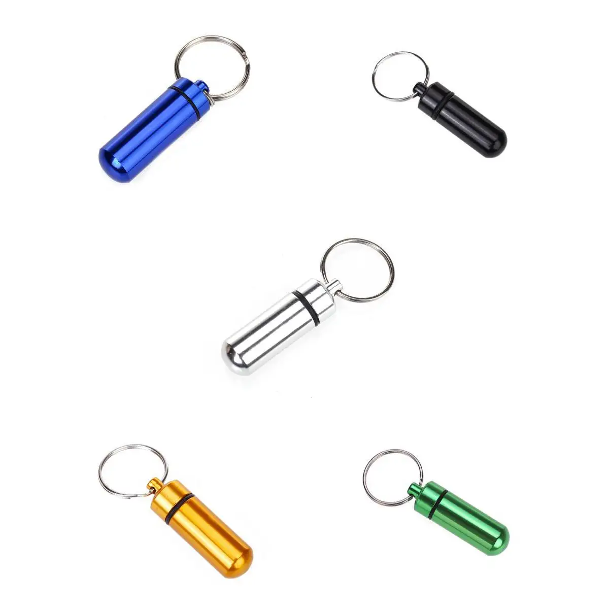 5 Pcs Waterproof Air-tight Pill Bottle Stash Case Container Box Holder Keychain for Home Outdoor Camping Hiking Use | Красота и