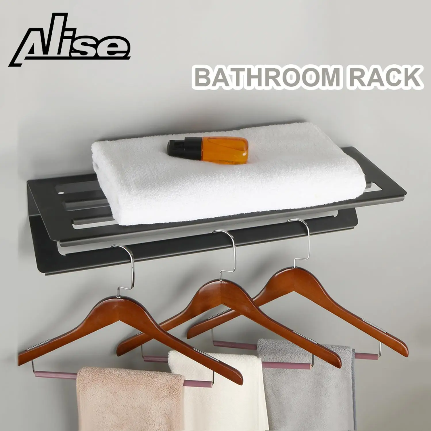

Towel Holder Bathroom Towel Rack Matte Black Stainless Steel Wall Mounted Hanger Towel Storage Shelf 70cm Bathroom Accessories