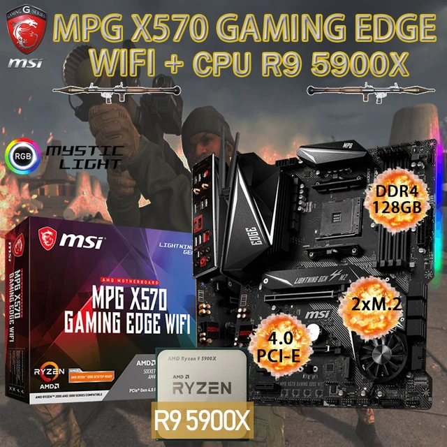 AMD Kit Ryzen 9 5900X Combo With MSI MPG X570 GAMING EDGE WIFI Motherboard  Set DDR4 128GB 4400 M.2 Placa-mãe AM4 ATX Desktop New