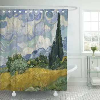 

Wheat Field Cypresses by Vincent Van Gogh 1889 Dutch Shower Curtain Waterproof Polyester Fabric 60 x 72 Inches with Hooks