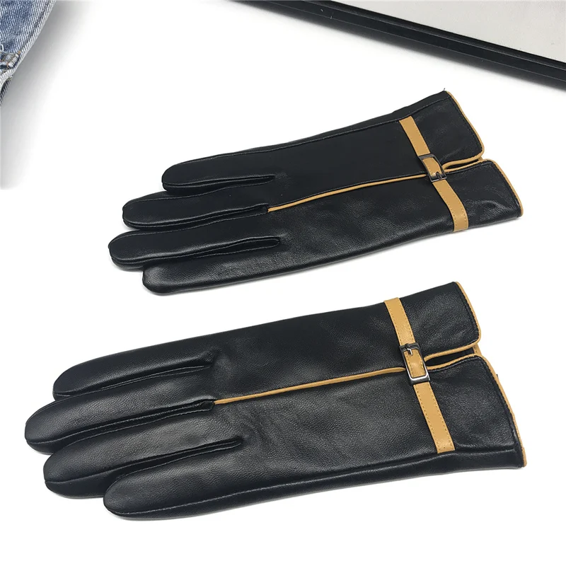 

Women's leather gloves winter warm thickened coral fleece lining outdoor cold-proof non-slip sheepskin touch screen gloves