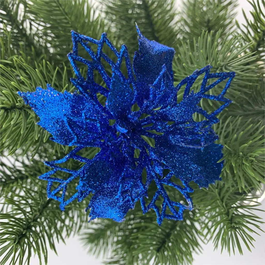 Dophee 5 шт. 16 см блестящий цветок Рождественская елка украшения Рождественские цветы рождественские украшения для дома новогодние вечерние украшения - Цвет: Dark Blue