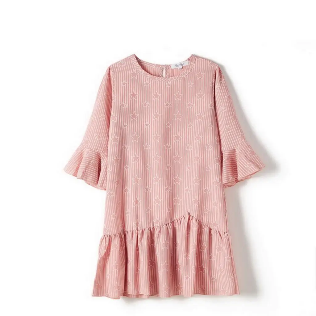 Pink CupofSweet/желтое мини-платье для девочек, рубашка детская одежда 1/2 г., гофрированные укороченные рукава г., летние модные платья Повседневное платье для девочек - Цвет: Pink