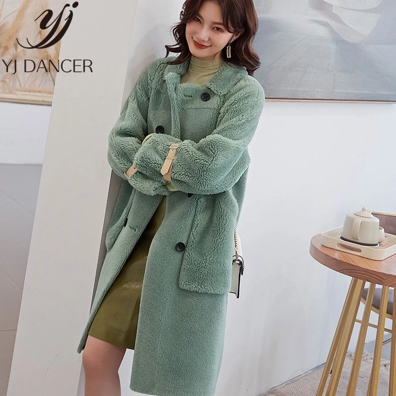 Корейская оторочка из овечьей шерсти пальто плотное теплое искусственного меха