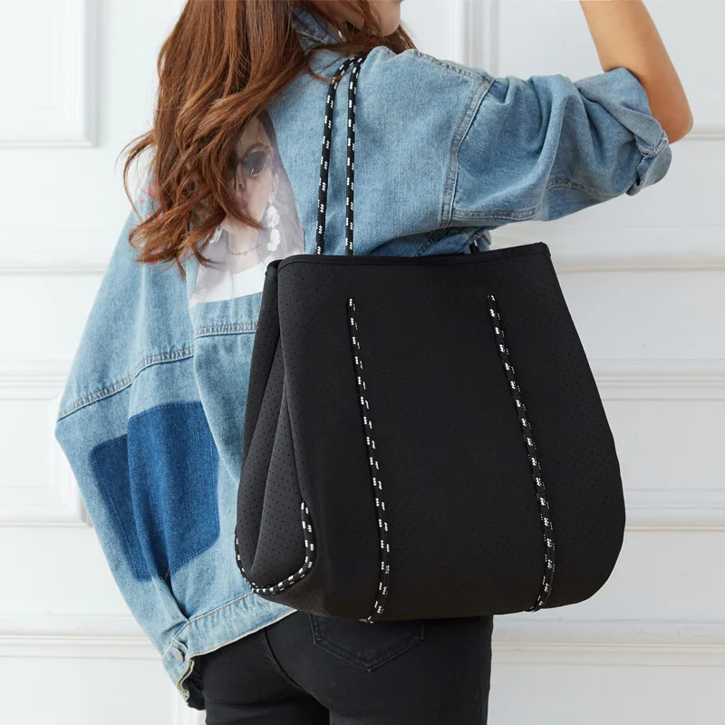 FOSIZZO Neoprene Beach Bag Multipurpose Tote with Inner Zipper Pocket Sporty Qiuck-drying Expandable Tote Bag Summer Bag FS5319