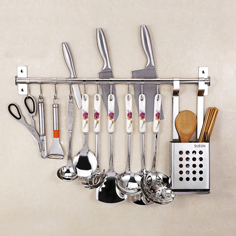 Kitchen Sliding Hooks Rack Stainless Steel Hanging Rack Rail Organize