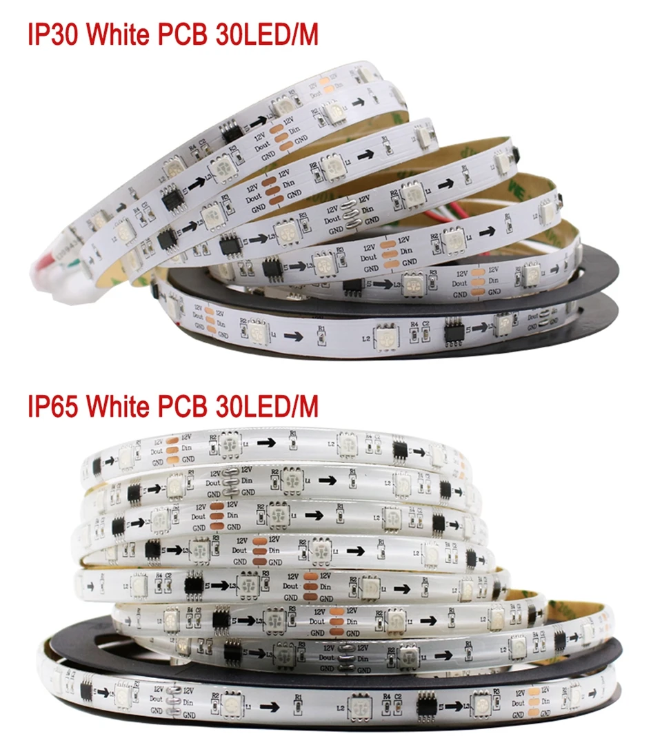 DC12V 5 м 30/48/60 светодиодов/m 5050 SMD RGB WS2811 смарт-пикселей светодиодные полосы адресуемых WS2811IC черный/белый печатных плат