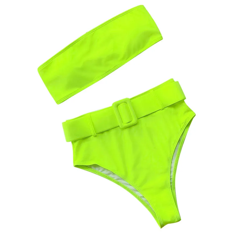 Green Telotuny High waist Brazilian Swimwear Belt Swimwear Women Bandeau Swimsuit Female Push up Bathing Suit Summer Bathers Biquini - Цвет: Green