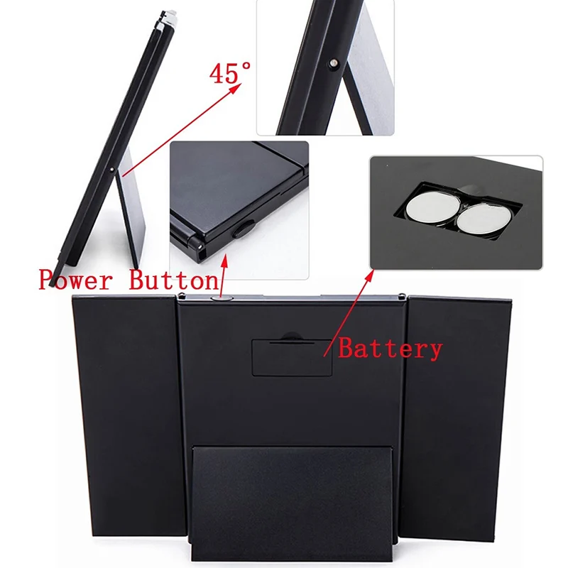 Newly Tri-Fold Makeup Mirror with LED Light Portable Travel Compact Pocket Mirrors Travel Fold Cosmetic Mirror CTN88