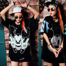 Блестящая одежда с Микки для женщин комплект из двух предметов платье футболка Сетка прозрачные подтяжки слинг черная футболка платье черные свободные вечерние Топ