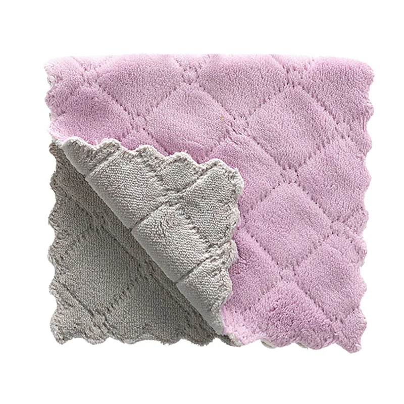 1 pcs Double-sided Towels Strong Absorbent Soft Scouring Pad Kitchen Cleaning Dish Towel Dry And Wet Household Cleaning Cloth