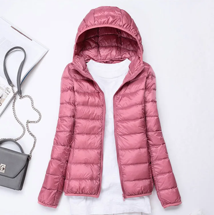 Tataria, женский зимний ультра легкий пуховик для женщин, длинный рукав, теплый пуховик с капюшоном, Женское пальто размера плюс, белый утиный пух - Цвет: Pink
