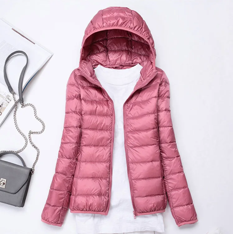 Pink Tataria, женский зимний ультра легкий пуховик для женщин, длинный рукав, теплый пуховик с капюшоном, Женское пальто размера плюс, белый утиный пух - Цвет: Pink