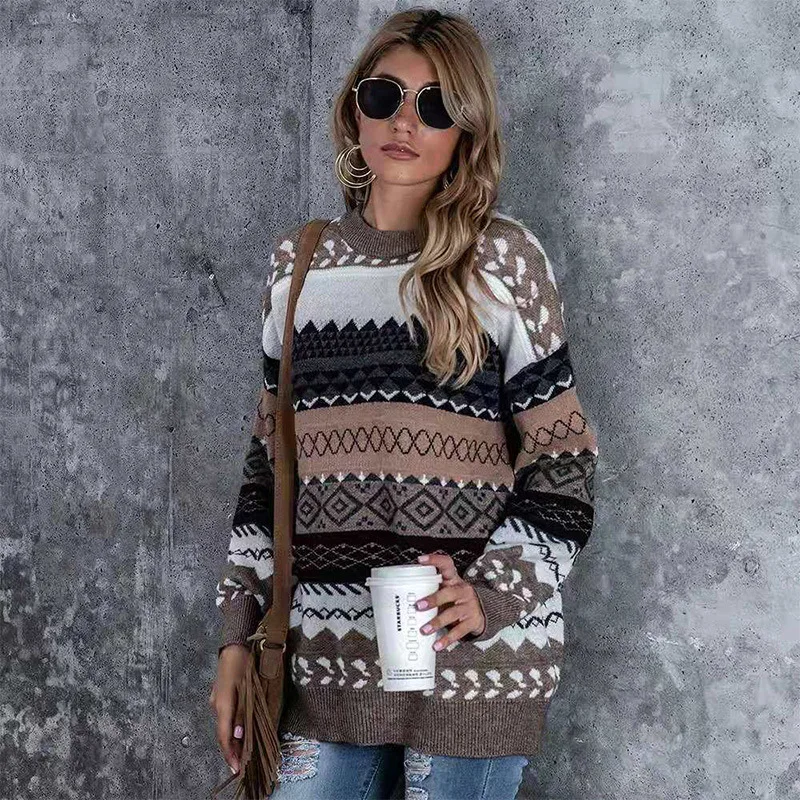 long sweater Women Sweater Fall Winter Lazy Wind Pullover Loose Round Neck Long Sleeve Retro Korean Style Knitted Sweater PULLOV women long black cardigan Sweaters