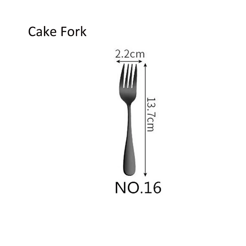 No.16 Cake Fork Набор посуды 304 нержавеющая сталь черный набор столовых приборов столовые приборы сервировочный нож для рыбы торт салат вилка сахарная ложка набор серебряных изделий 1 шт - Цвет: No.16 Cake Fork