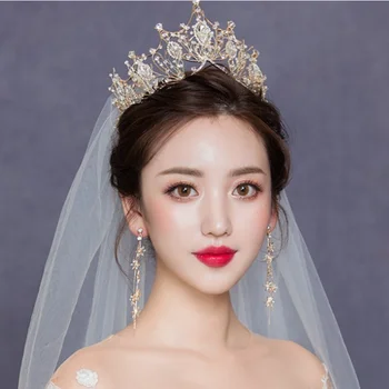 

Wedding Hair Accessories Bridal Crowns and Tiaras Silver Color Crystal Rhinestone Wedding Crown Bride Tiara Headpiece Diadem