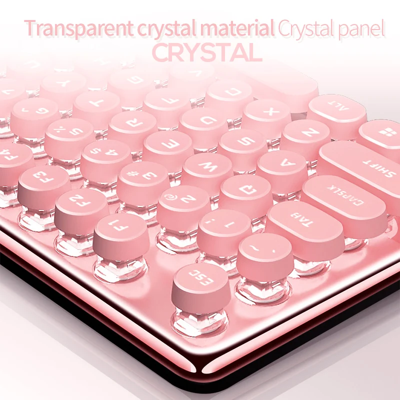 104 Keys Crystal Panel Gaming Wired Keyboard Round Punk USB Pink Typewriter Retro Game Keyboards for Home Office Gamer