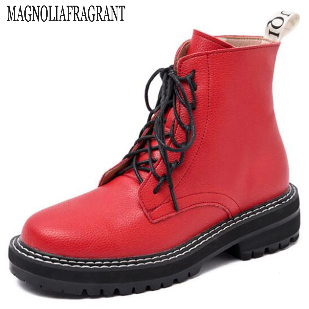 Boots Female women shoes Ankle 2020 Autumn British Wind Genuine Leather Thick With Short Boots Motorcycle shoes ay128