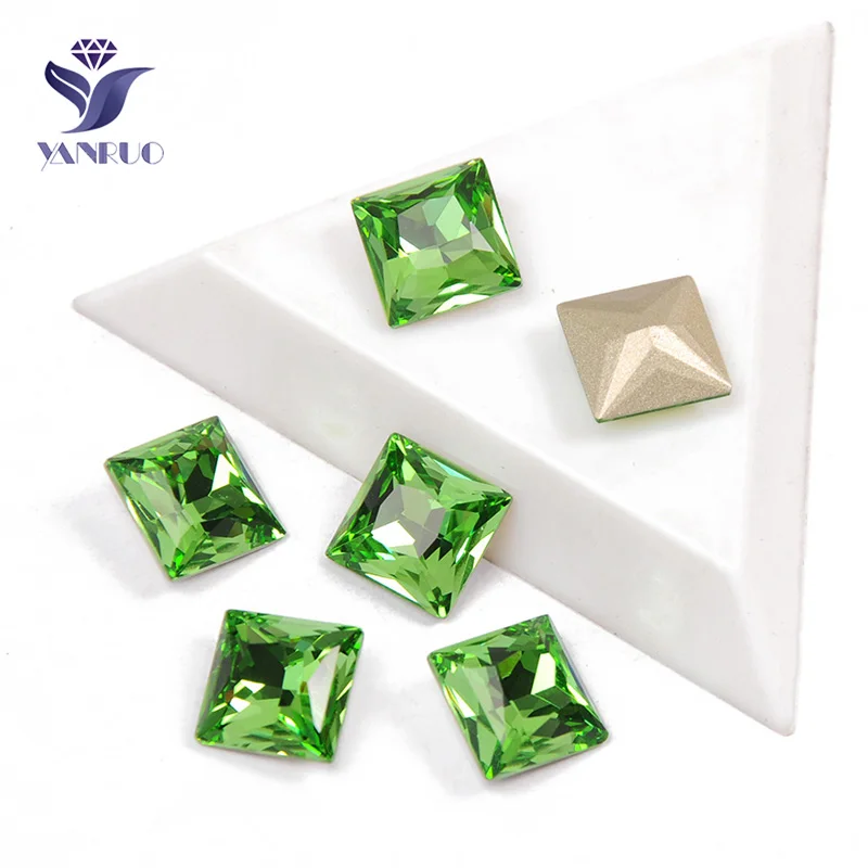 

YANRUO 4447 Princess Square Peridot K9 Crystal Decorative Crystals Sew On Strass Crystals Stones for Needlework Handcraft Access