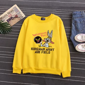 

Woman Harajuku Cartoon Cute Hoodie All-Match O-Neck Velvet Kawaii Six Colors Sweatshirt