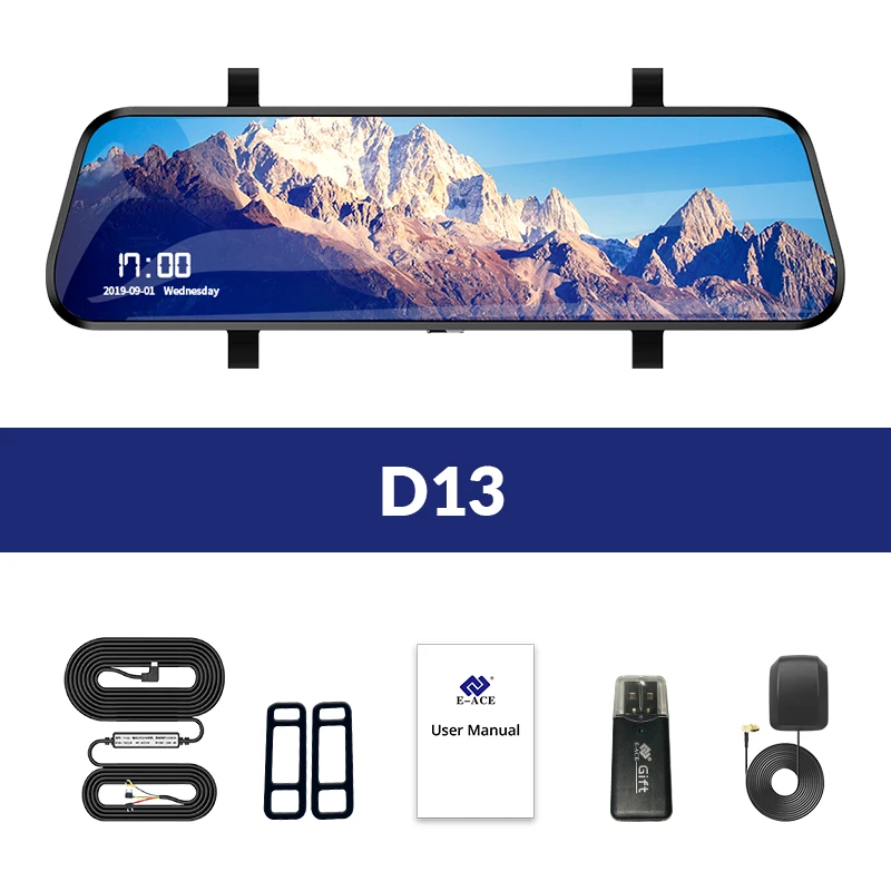E-ACE D13 Автомобильный видеорегистратор 4G Android gps навигация FHD 10 дюймов видеорегистратор с камерой заднего вида автомобильная видеокамера Wifi ADAS
