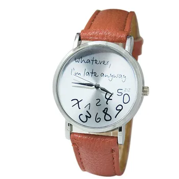 

Women Leather Watch Wathever I am Late Anyway Letter Watches BW Часы Женские Наручные Unique Personality Clock Masculino Clock
