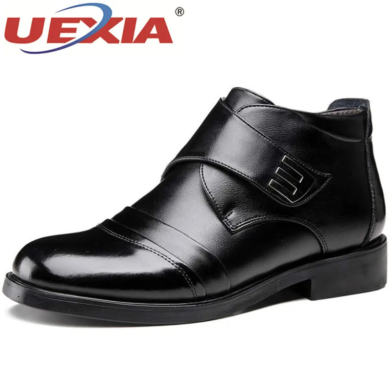 

UEXIA New Outdoor Winter Men Snow Boots High Quality Leather Comfortable Ankle Boots Warm Fur Plush Footwear Fashion Basic Shoes