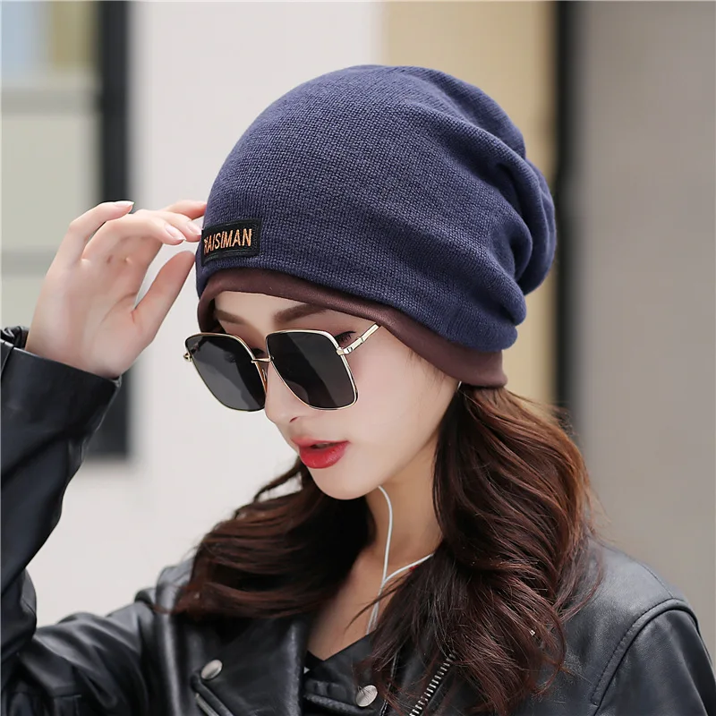 Autumn Winter Hat Men Women Cotton Knit Skullies Beanies Outdoor Sports Cotton Casual Solid Warm Knit Cap