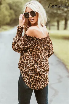 

Women's Leopard Print Off Shoulder Tops Blouse Ladies Casual Clothes US Stock