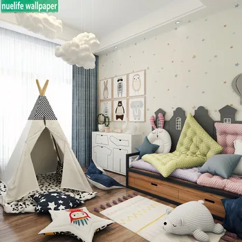 

Mediterranean wallpaper children's room study men and women bedroom study living room TV background stars striped wallpaper