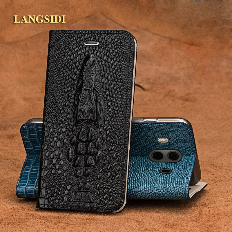 

LANGSIDI brand crocodile head clamshell Flip Leather phone case for iPhone 7Plus 8plus XS MAX XR Magnetic phone case Coque shell