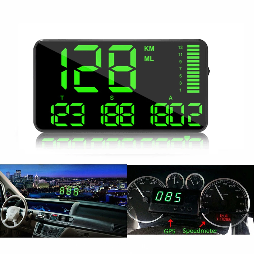 Автомобильный gps измеритель скорости HUD светодиодный дисплей MPH/KM/h штекер Предупреждение ющий Монитор скорости