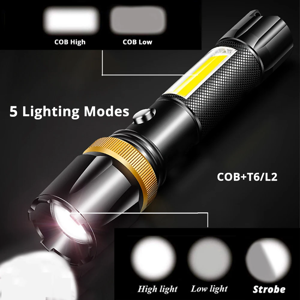 Супер яркий водонепроницаемый светодиодный светильник вспышка с COB боковой