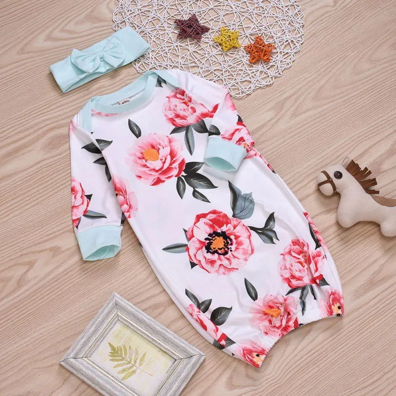 Newborn Baby Soft Set 0-1T Cute Flower Printing Blankets Swaddling Infant Sleeping Bag And Headband Set