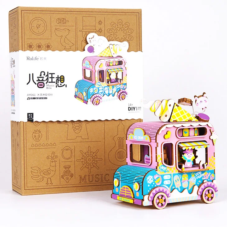 Принт с героями мультфильмов Kawaii, DIY собирать деревянные музыкальная шкатулка Балерина коробка механизм, на Рождество, украшение для дома подарок на день рождения аксессуары для детей