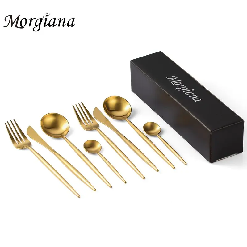 Morgiana Gold Steak Fruit Cutlery Set Wedding Tableware Stainless Steel Dinner Dining Dinnerware Set Fork Spoon Knife