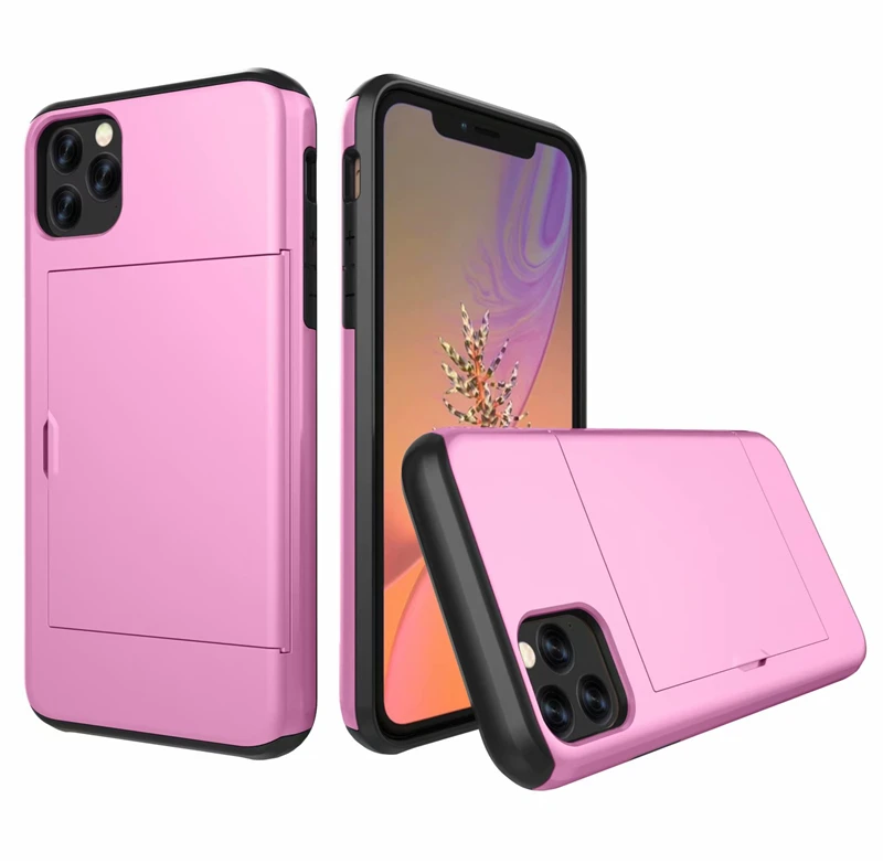 Для Iphone X XR XS 11 Pro Max 8 7 6 6s Plus 5 5S SE чехол Роскошный кошелек Гибридный скользящий держатель для карт для хранения Броня прочный Чехол - Цвет: pink