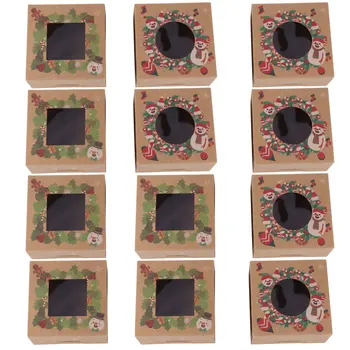 

12pcs Fashion Paper Christmas Packaging Boxes Cake Boxes Storage Boxes Dessert Containers for Banquets