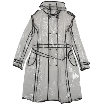 

Transparent Ladies Long Raincoat Women'S Belt Raincoat Waterproof Travel Windbreaker Eva Raincoat