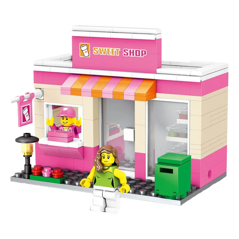 

Hsanhe Three And Fight Inserted Assembled Building Blocks Street View Series with Doll-Dessert Shop 6490-1