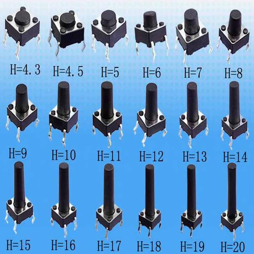 

1000PCS/Lot Push Button Switch 6*6MM 6*6 Light Touch H= 12mm/13mm/14mm/15mm/16mm