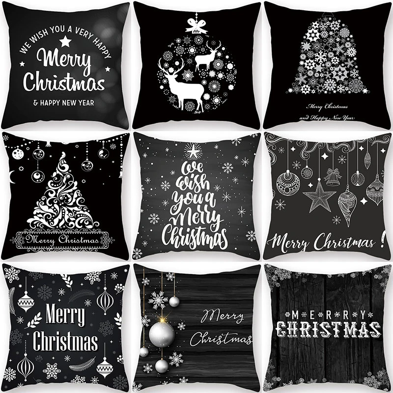 

1Pcs Christmas Black White Pattern 45*45cm Polyester Pillow Case Decorative Sofa Home Home Decor Soft Throw Pillowcover 40977
