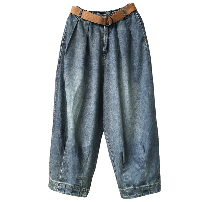 Женские Мешковатые из джинсовой ткани брюки с поясом хип хоп Уличная джоггеры синие карманы винтажные брюки весна широкие брюки для женщин X9195