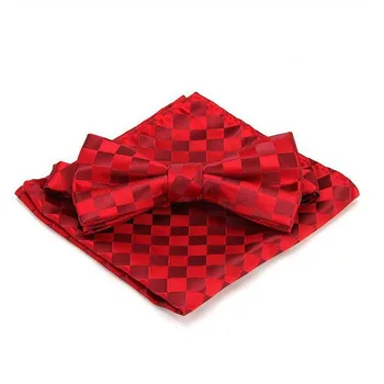 

Paisley bow tie handkerchief set polyester wedding bowknot hanky set for men business cashew party butterfly pocket square red