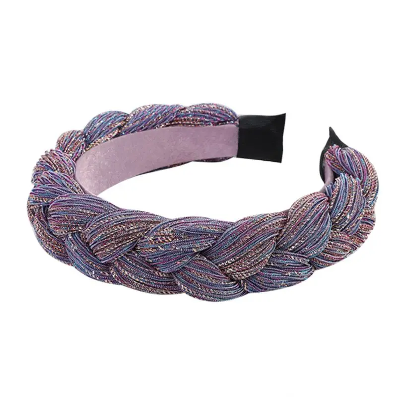 

Bohemian Romantic Handmade Braided Headband Colorful Glitter Cloth Thicken Wide Hair Hoop Women Bridal Party Prom Sweet Headwear